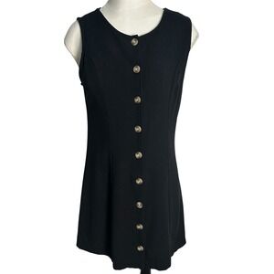 Monteau Los Angeles Button Front Dress Women M Black Rayon Linen Mini Sleeveless